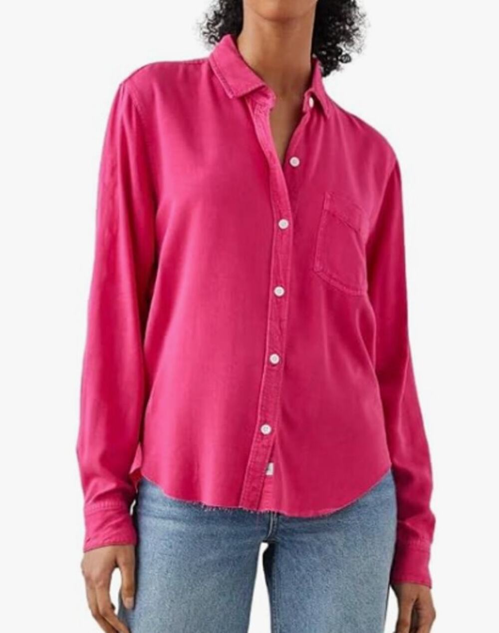 Rails Ingrid Long Sleeve Button Down Shirt Raw Hem Hibiscus Pink Small
